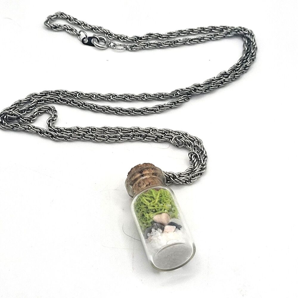 Handmade Fairy Garden Terrarium Bottle Necklace Witchy Nature Lover Jewelry 24in